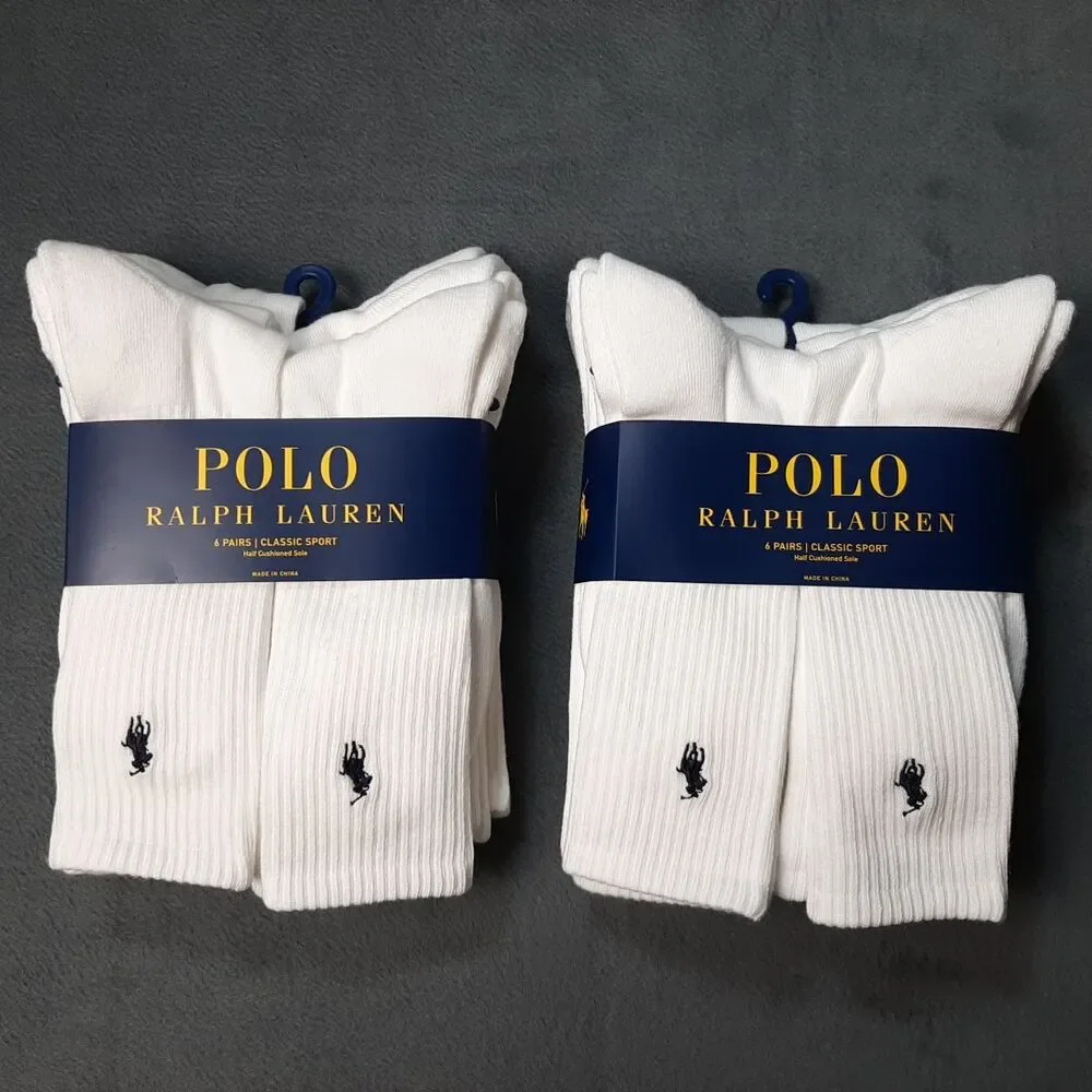 Polo Ralph Lauren Socks Mens White 6 Pairs Classic Sport PRL ZP821005PK6N BUNDLE